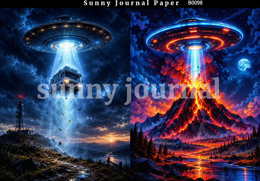 B0098--Comic UFO Scene Background A5 paper 10pcs no repeat