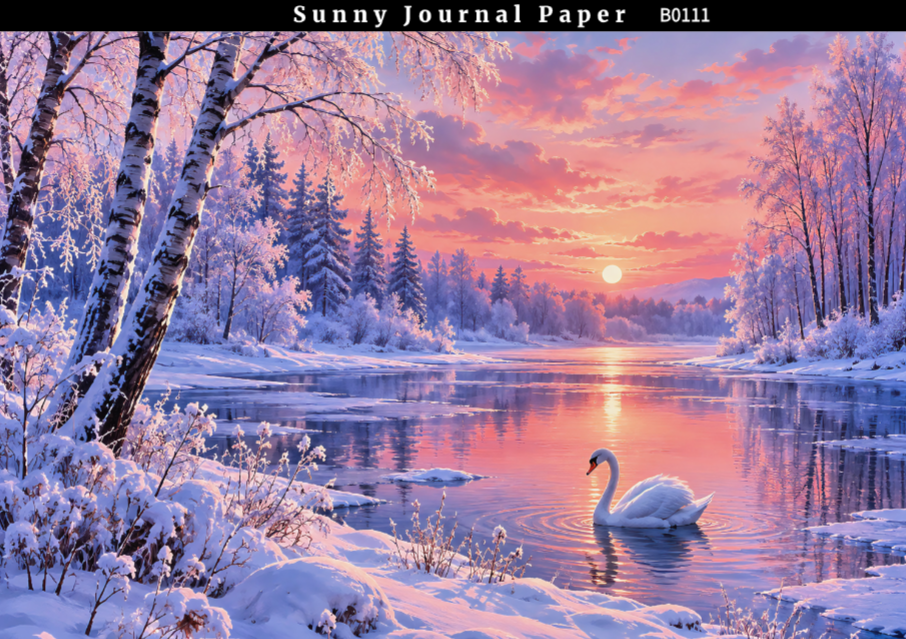 B0111--Winter Snowscape A5 paper 10pcs no repeat