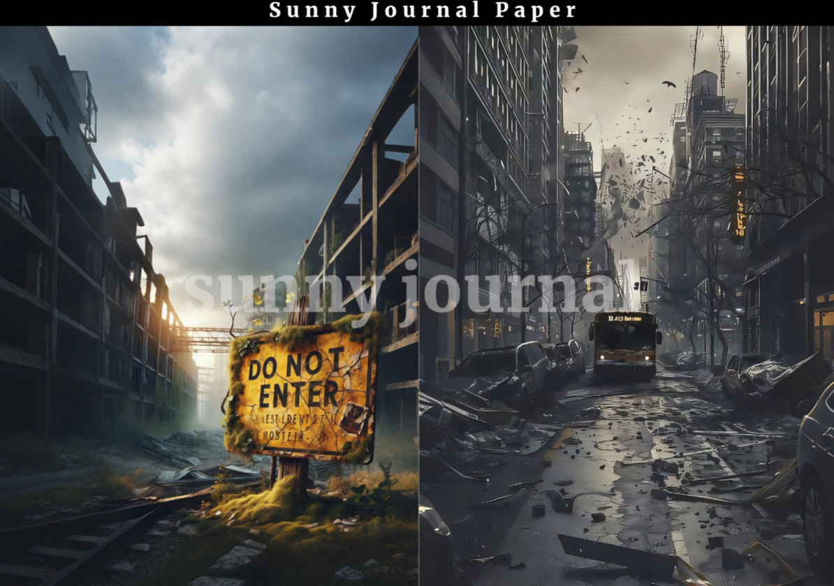 B0048-Ruined city at the end of the world Background A5 paper 10pcs no repeat