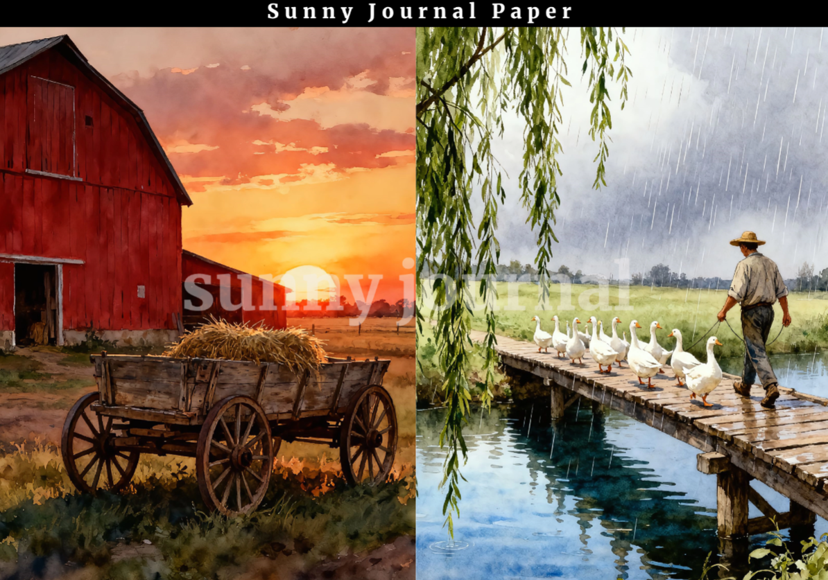 B0027-Autumn Harvest Farm 20 images A5 paper no repeat