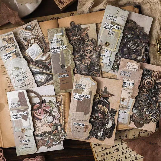 Steampunk Hard Card Stickers, Mottled Old Shadow Series, Vintage 10 Sheets Per Pack