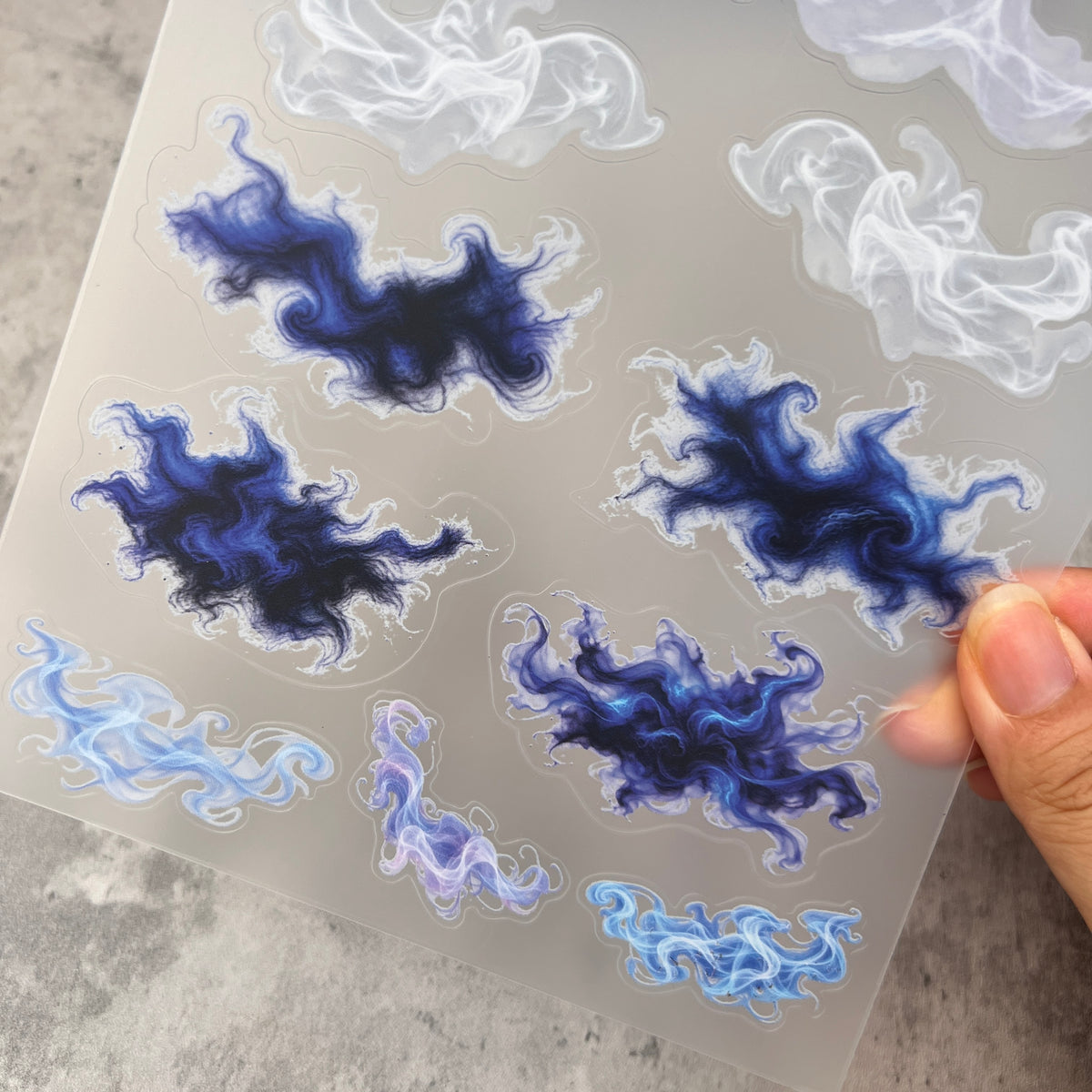 A0200--White&Blue Misty Haze PET Sticker 1 Pcs A5 Size