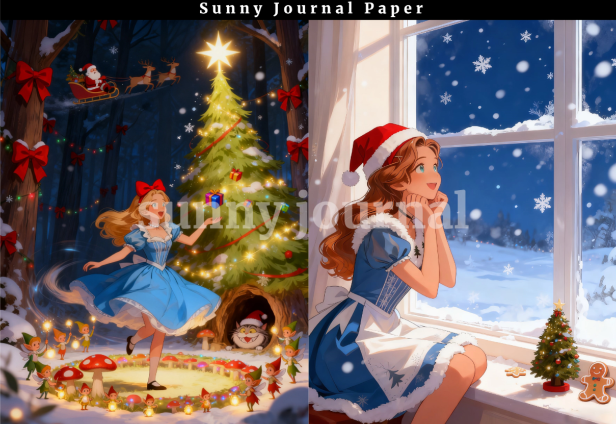 B0032- Christmas Alice 20 images A6 paper no repeat