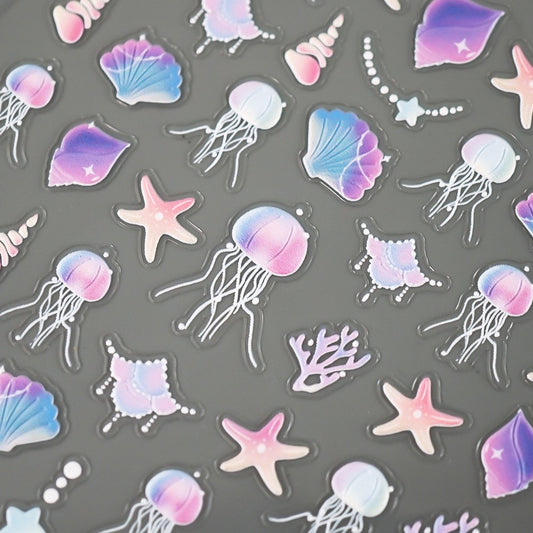 Iridescent Ocean Seashell/JellyFish/Seastar Embossed 3D Sticker