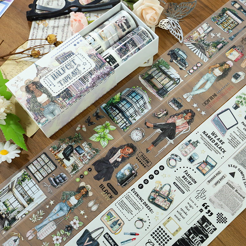 Tape Roll Set 《City Girls》4 rolls (2 roll PET+2 roll Washi)
