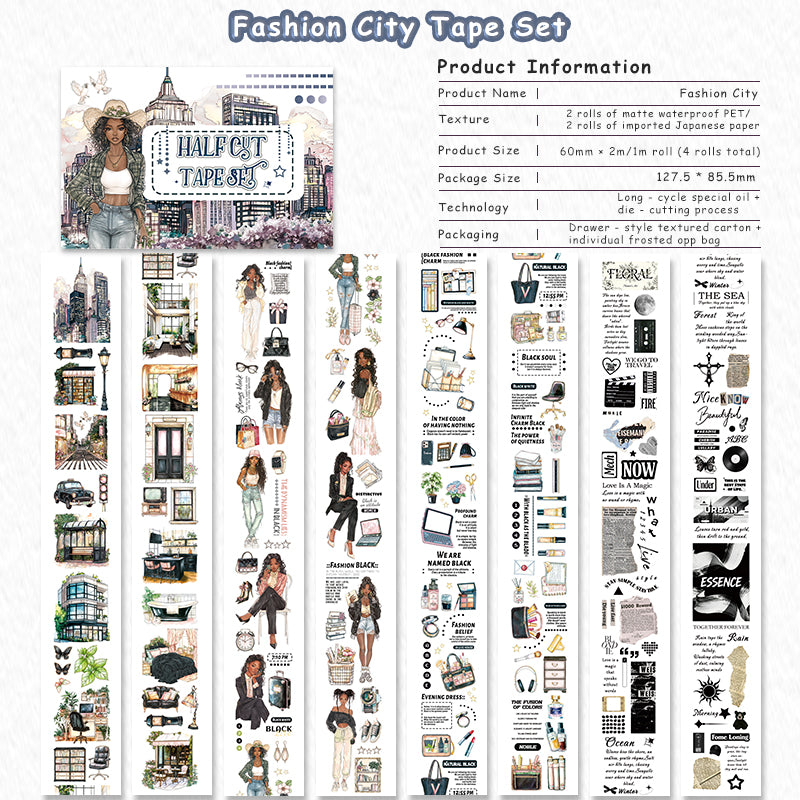 Tape Roll Set 《City Girls》4 rolls (2 roll PET+2 roll Washi)