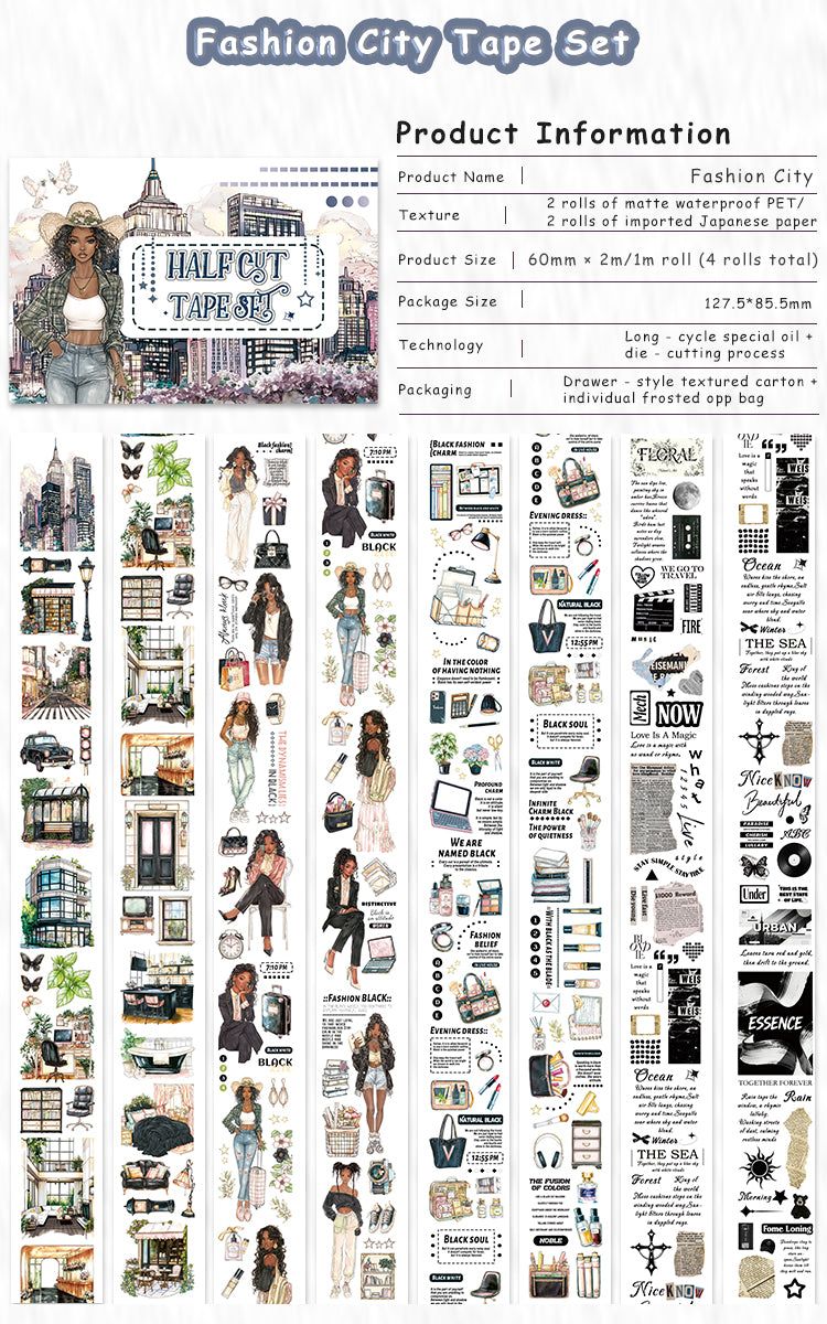 Tape Roll Set 《City Girls》4 rolls (2 roll PET+2 roll Washi)