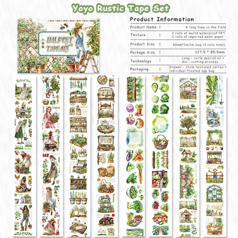Tape Roll Set《Rustic Farm》4 rolls (2 roll PET+2 roll Washi)