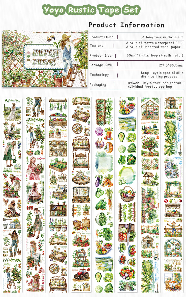 Tape Roll Set《Strawberry Garden》4 rolls (2 roll PET+2 roll Washi)