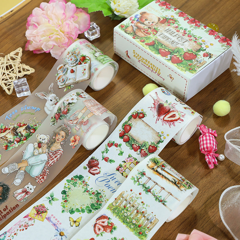 Tape Roll Set《Strawberry Garden》4 rolls (2 roll PET+2 roll Washi)