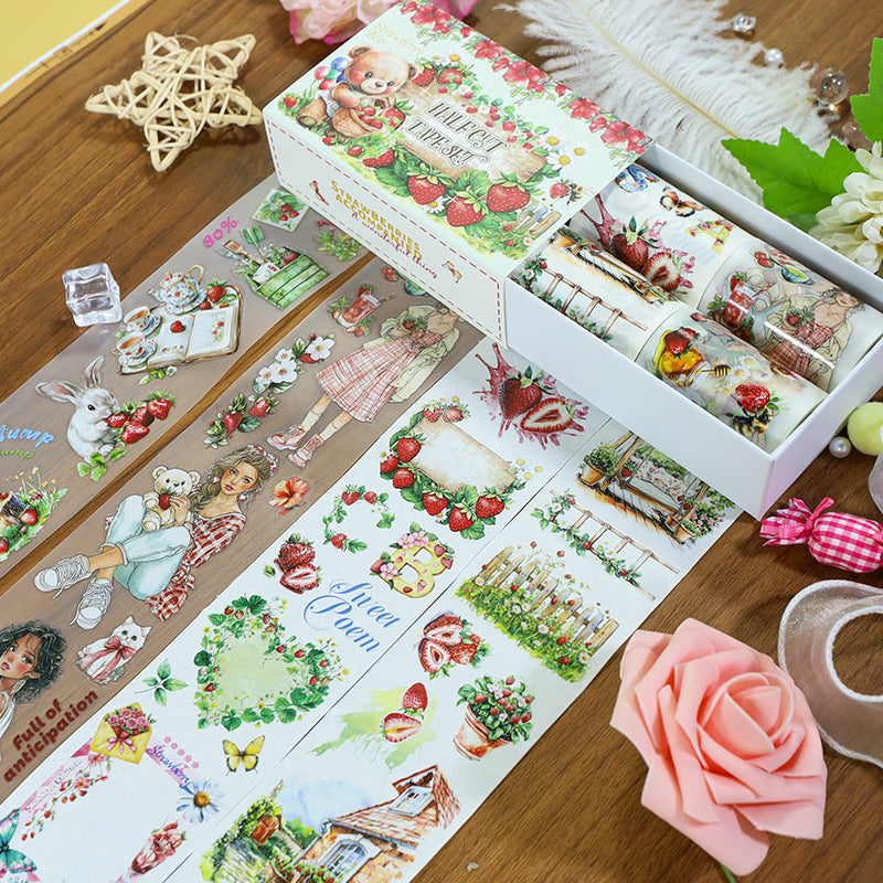 Tape Roll Set《Strawberry Garden》4 rolls (2 roll PET+2 roll Washi)