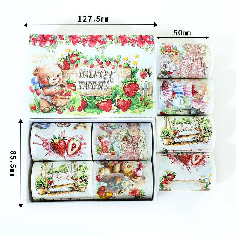 Tape Roll Set《Strawberry Garden》4 rolls (2 roll PET+2 roll Washi)
