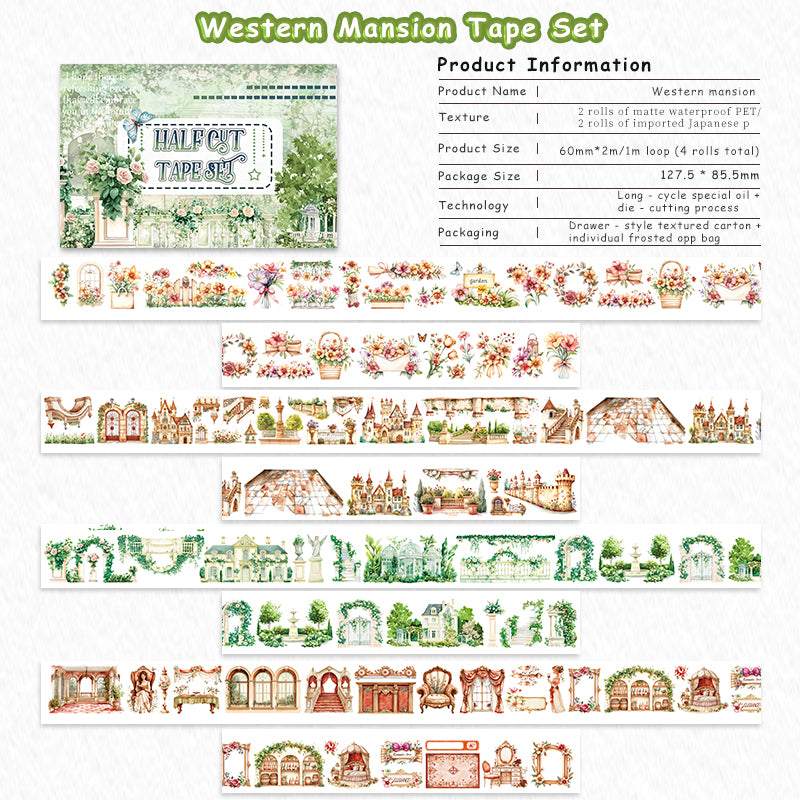 Tape Roll Set《Western Mansion》4 rolls (2 roll PET+2 roll Washi)