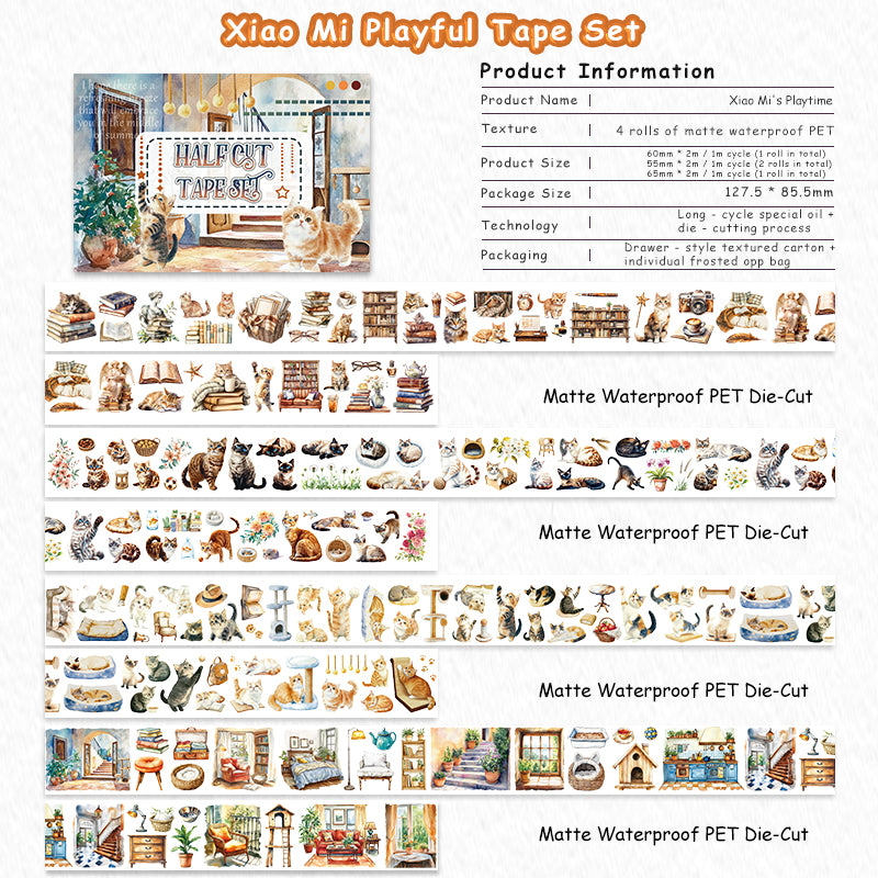 Tape Roll Set《Cute Playful Cat》4 PET Rolls