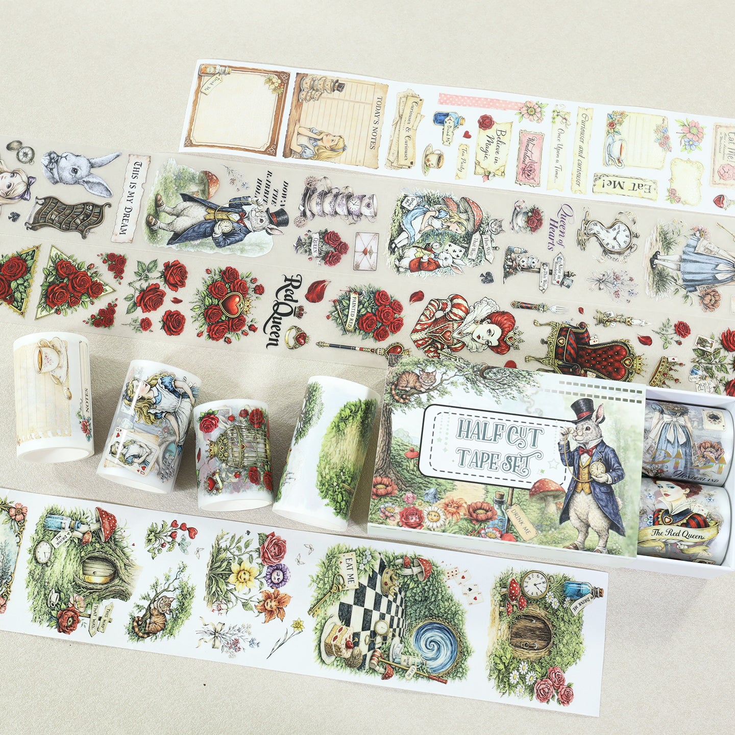 Tape Roll Set《Alice Magic Tea Party》4 rolls (2 roll PET+2 roll Washi)