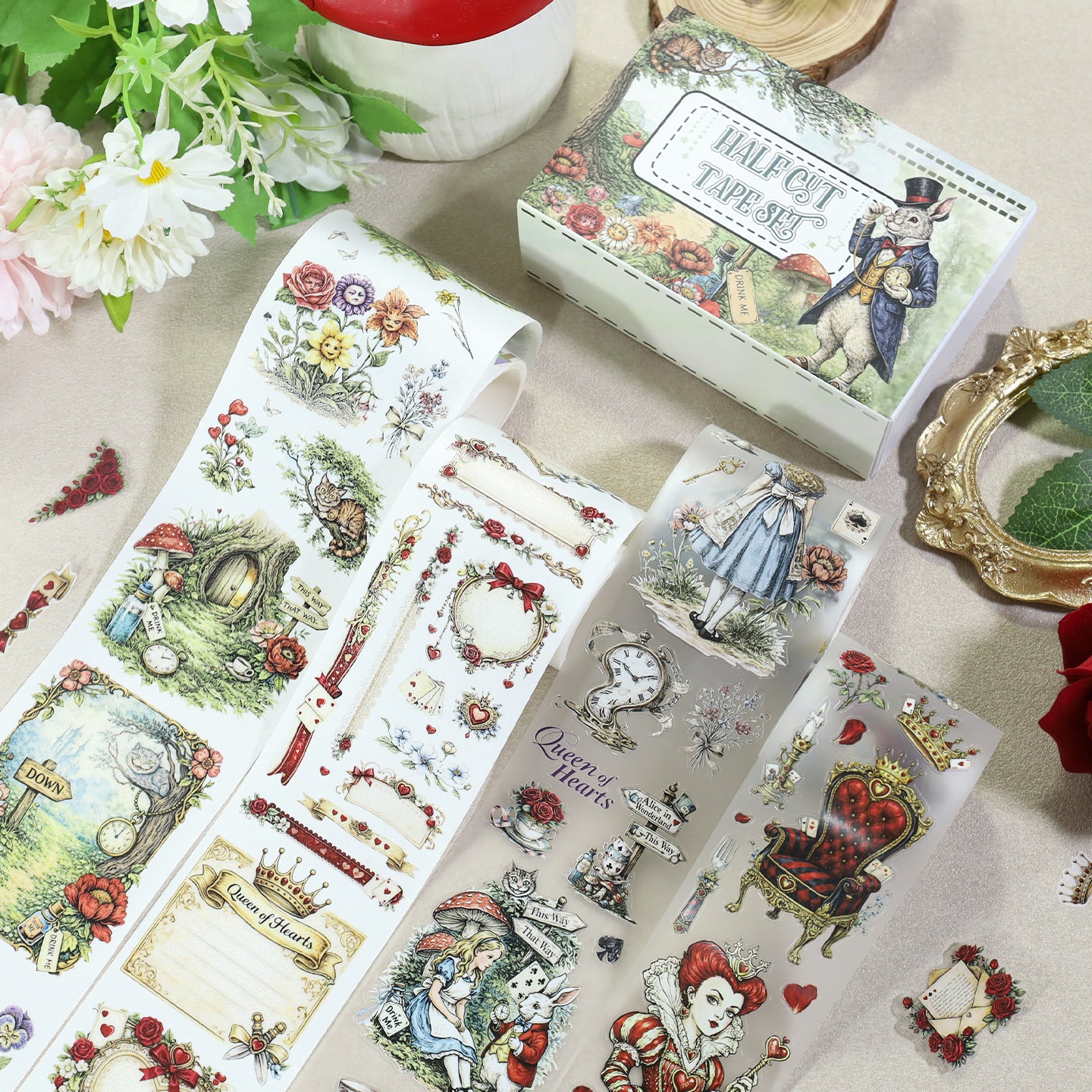 Tape Roll Set《Alice Magic Tea Party》4 rolls (2 roll PET+2 roll Washi)