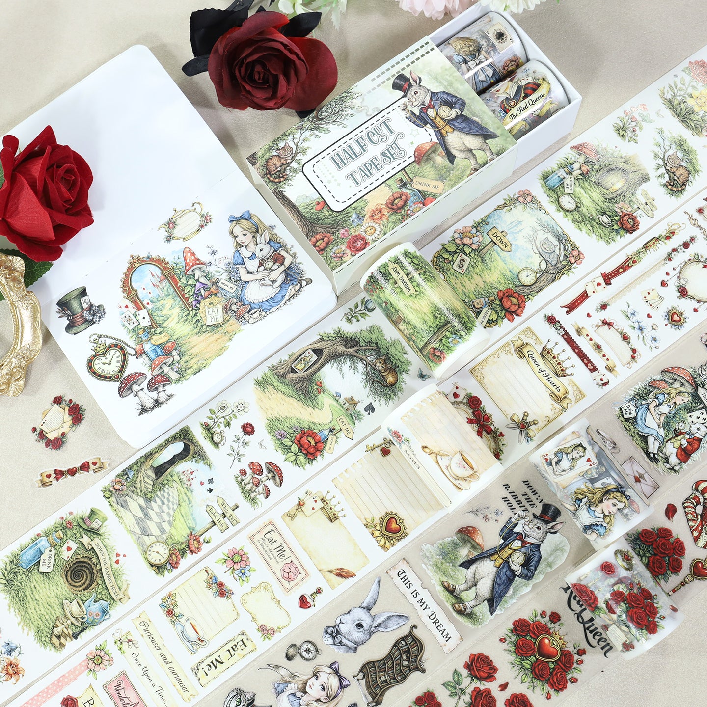 Tape Roll Set《Alice Magic Tea Party》4 rolls (2 roll PET+2 roll Washi)