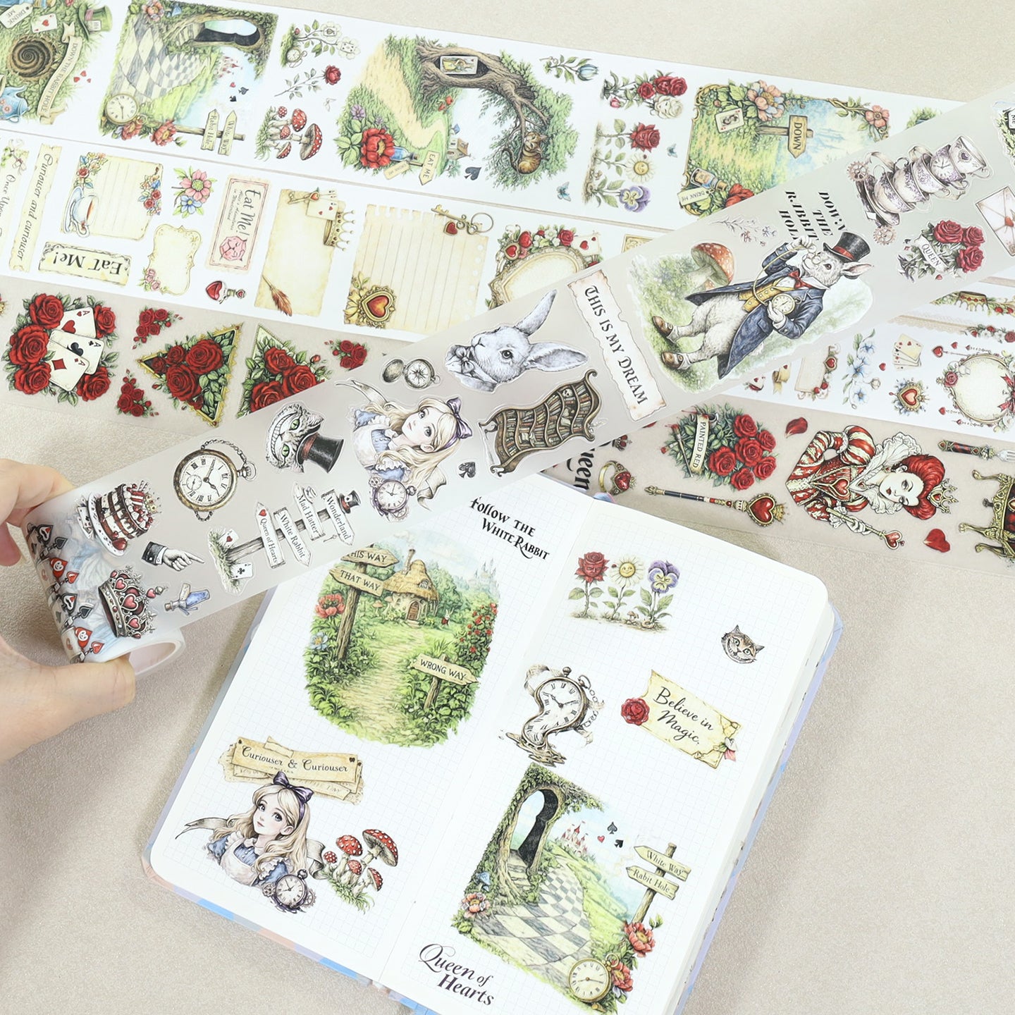 Tape Roll Set《Alice Magic Tea Party》4 rolls (2 roll PET+2 roll Washi)