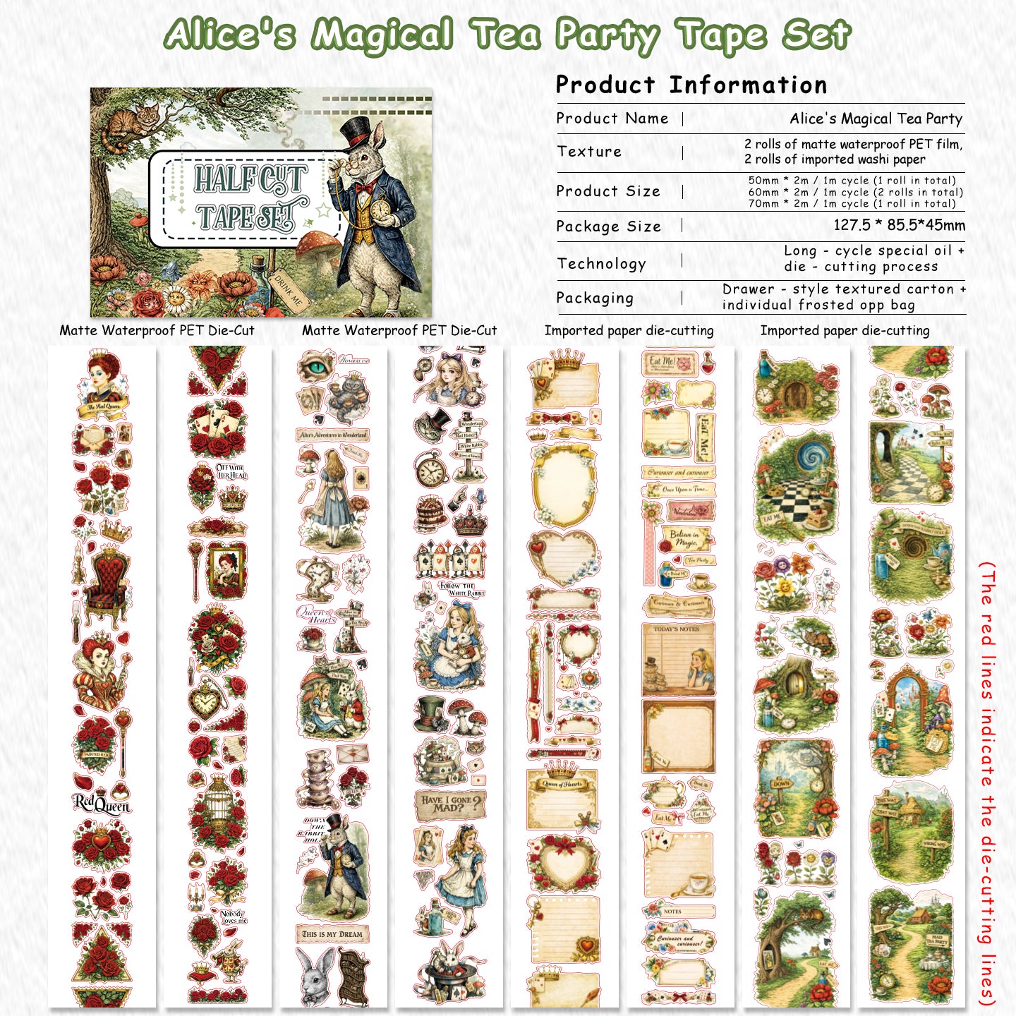 Tape Roll Set《Alice Magic Tea Party》4 rolls (2 roll PET+2 roll Washi)