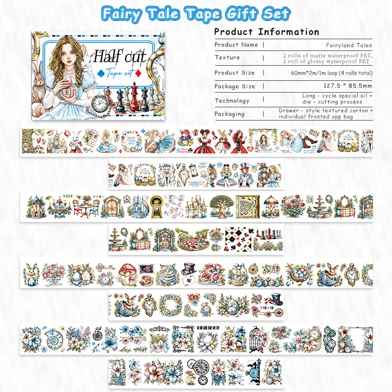 Tape Roll Set 《Fairy Blue Alice》PET Tape 4 rolls