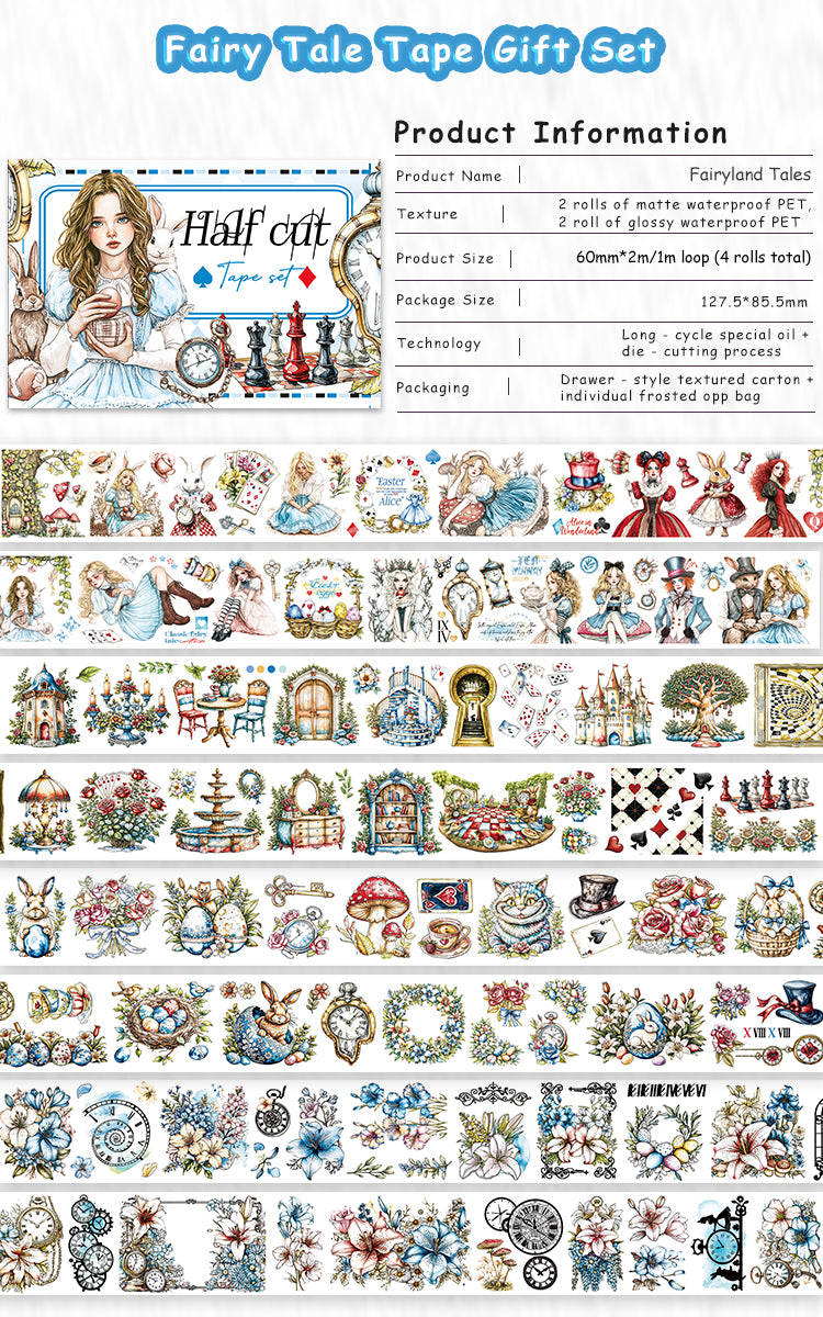 Tape Roll Set 《Fairy Blue Alice》PET Tape 4 rolls