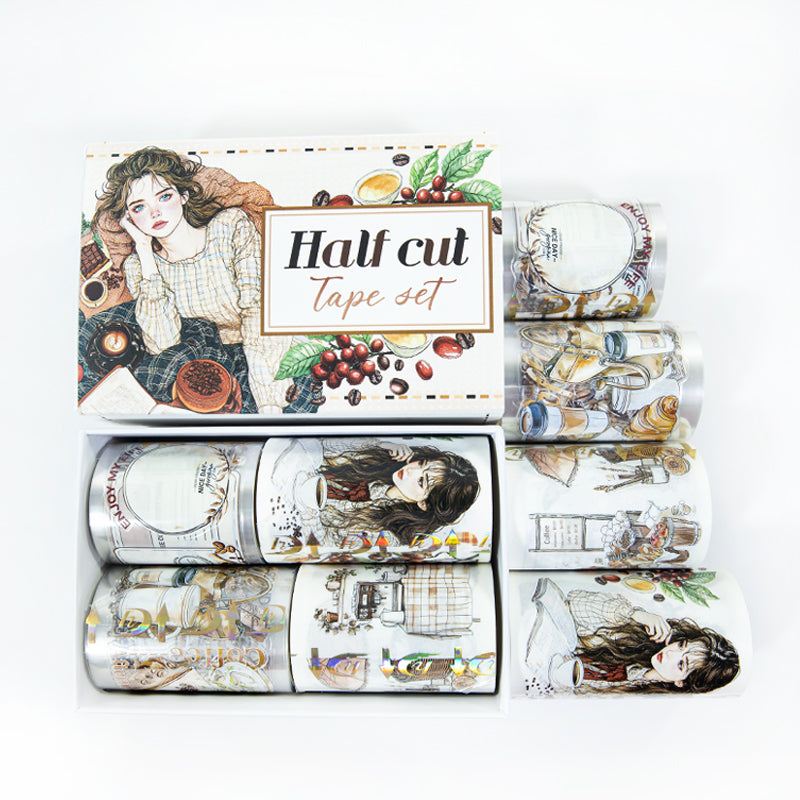 Tape Roll Set《Mellow Cafe Time》4 rolls (2 roll PET+2 roll Washi)
