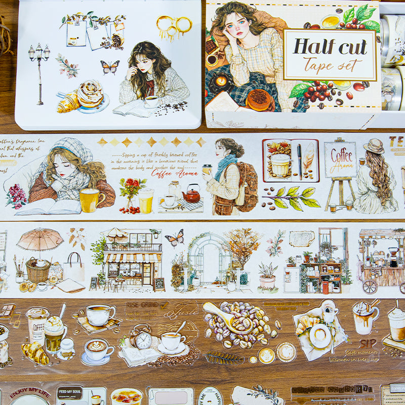 Tape Roll Set《Mellow Cafe Time》4 rolls (2 roll PET+2 roll Washi)