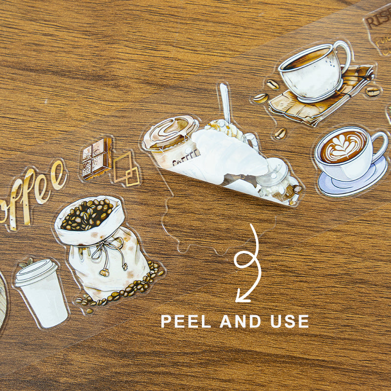 Tape Roll Set《Mellow Cafe Time》4 rolls (2 roll PET+2 roll Washi)
