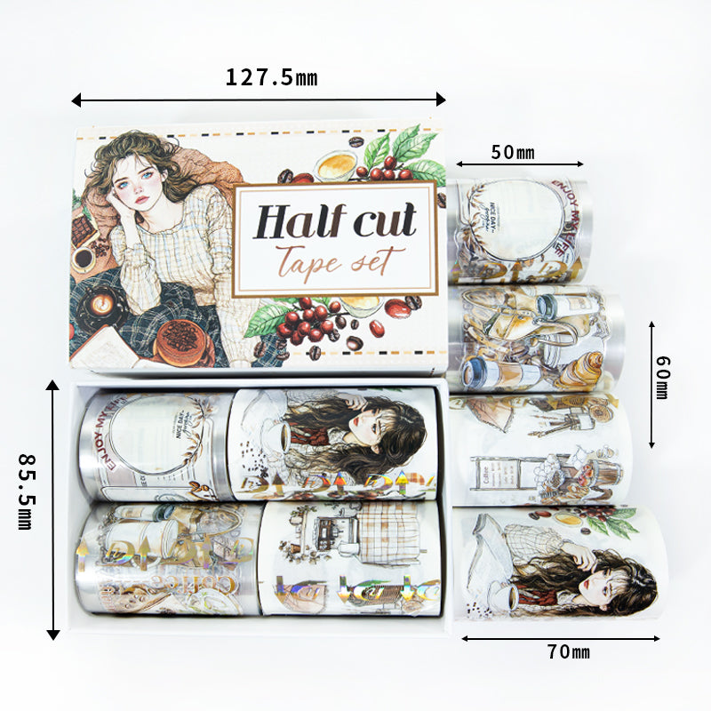 Tape Roll Set《Mellow Cafe Time》4 rolls (2 roll PET+2 roll Washi)