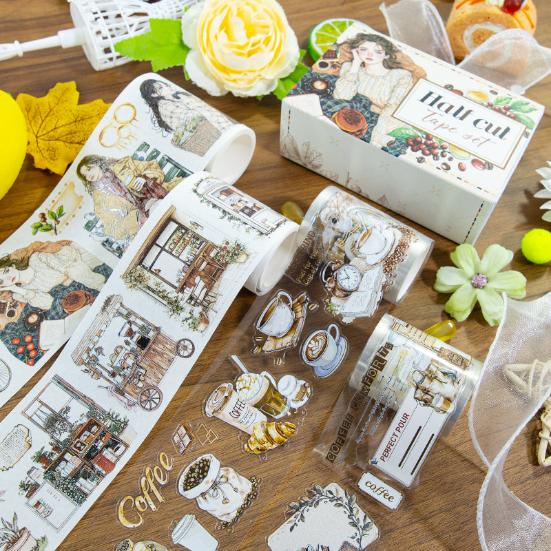 Tape Roll Set《Mellow Cafe Time》4 rolls (2 roll PET+2 roll Washi)