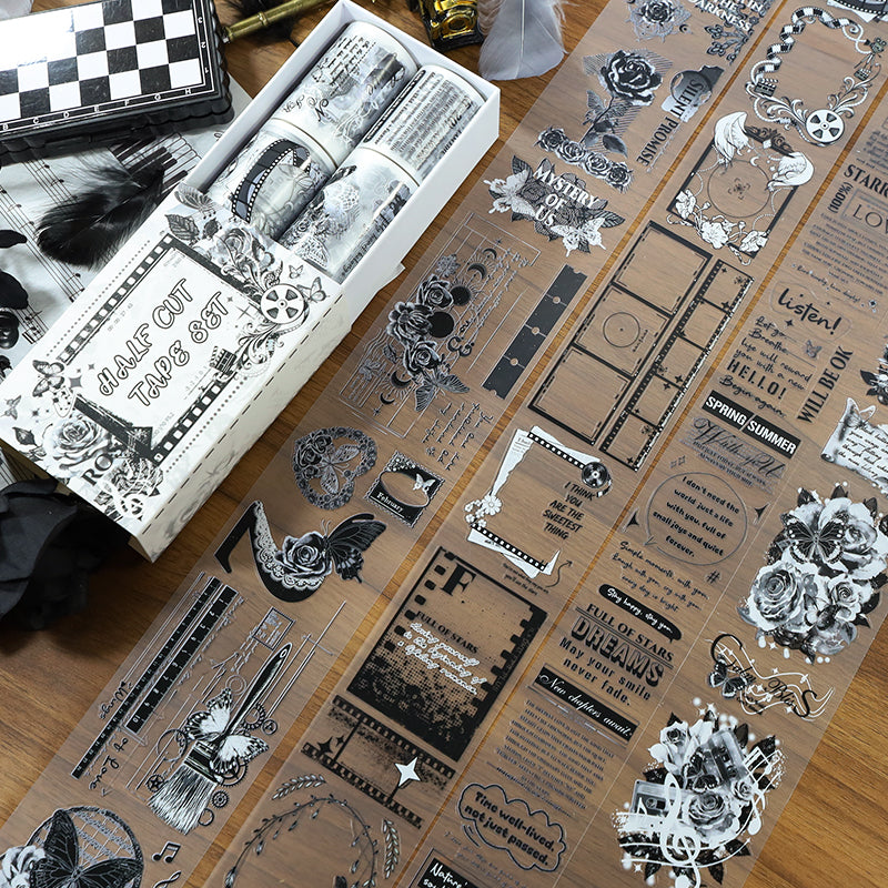 Tape Roll Set《Black Pattern》4 PET Rolls