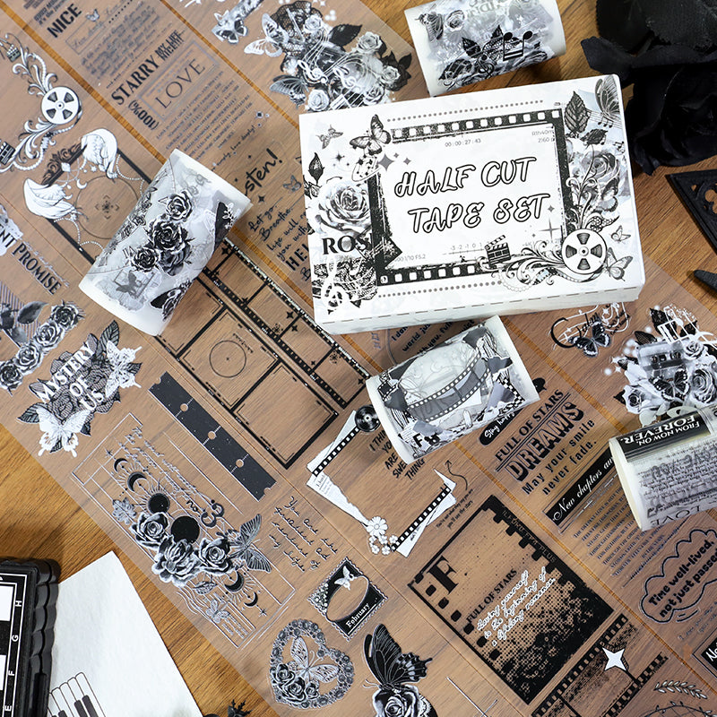 Tape Roll Set《Black Pattern》4 PET Rolls