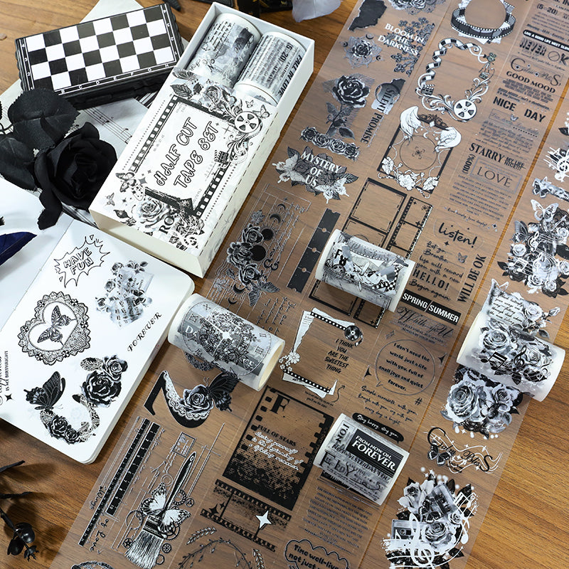 Tape Roll Set《Black Pattern》4 PET Rolls