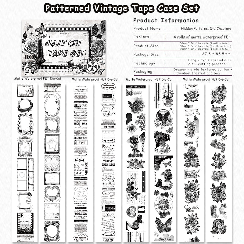 Tape Roll Set《Black Pattern》4 PET Rolls