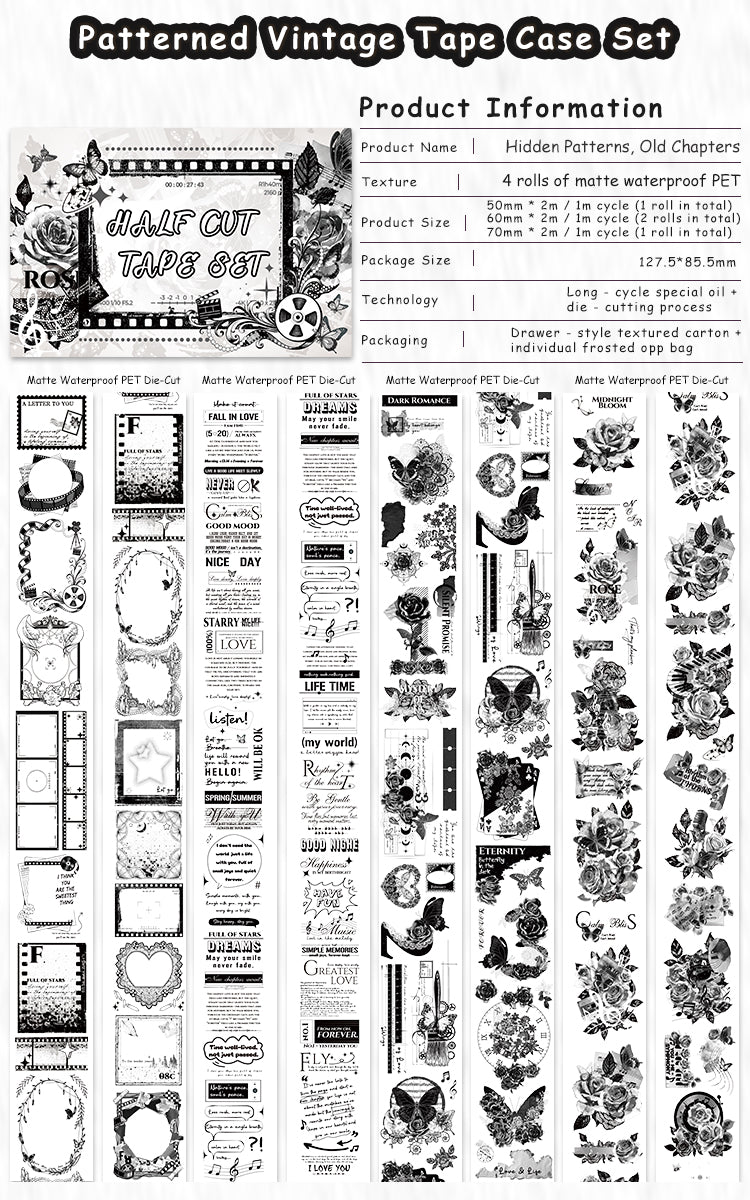 Tape Roll Set《Black Pattern》4 PET Rolls