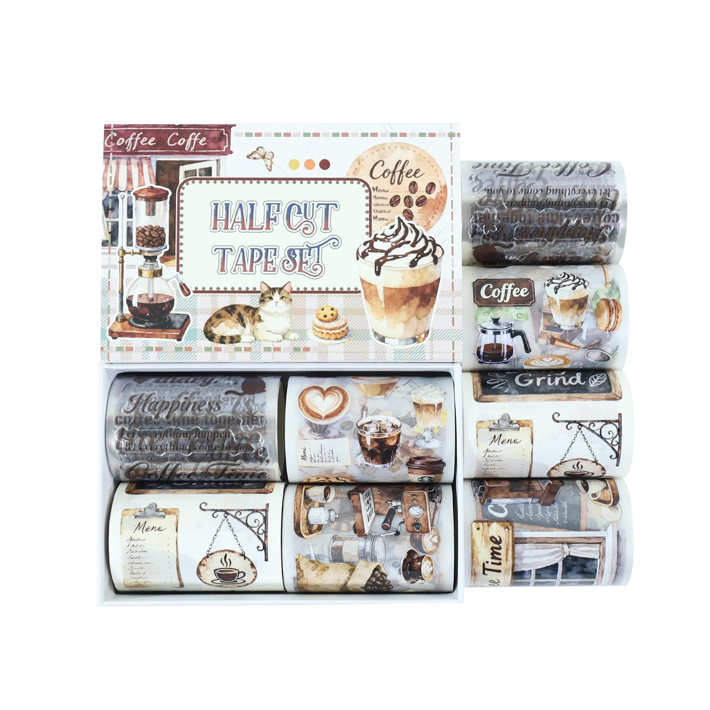 Tape Roll Set《Coffee Time》4 rolls (3 roll PET+1 roll Washi)