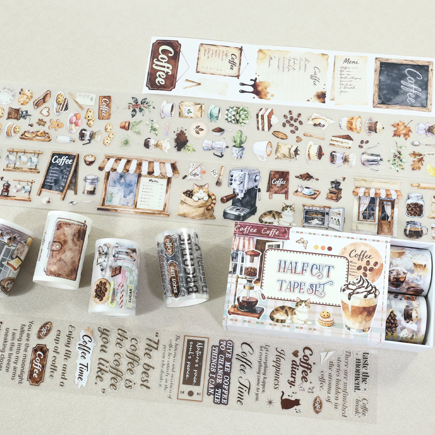 Tape Roll Set《Coffee Time》4 rolls (3 roll PET+1 roll Washi)