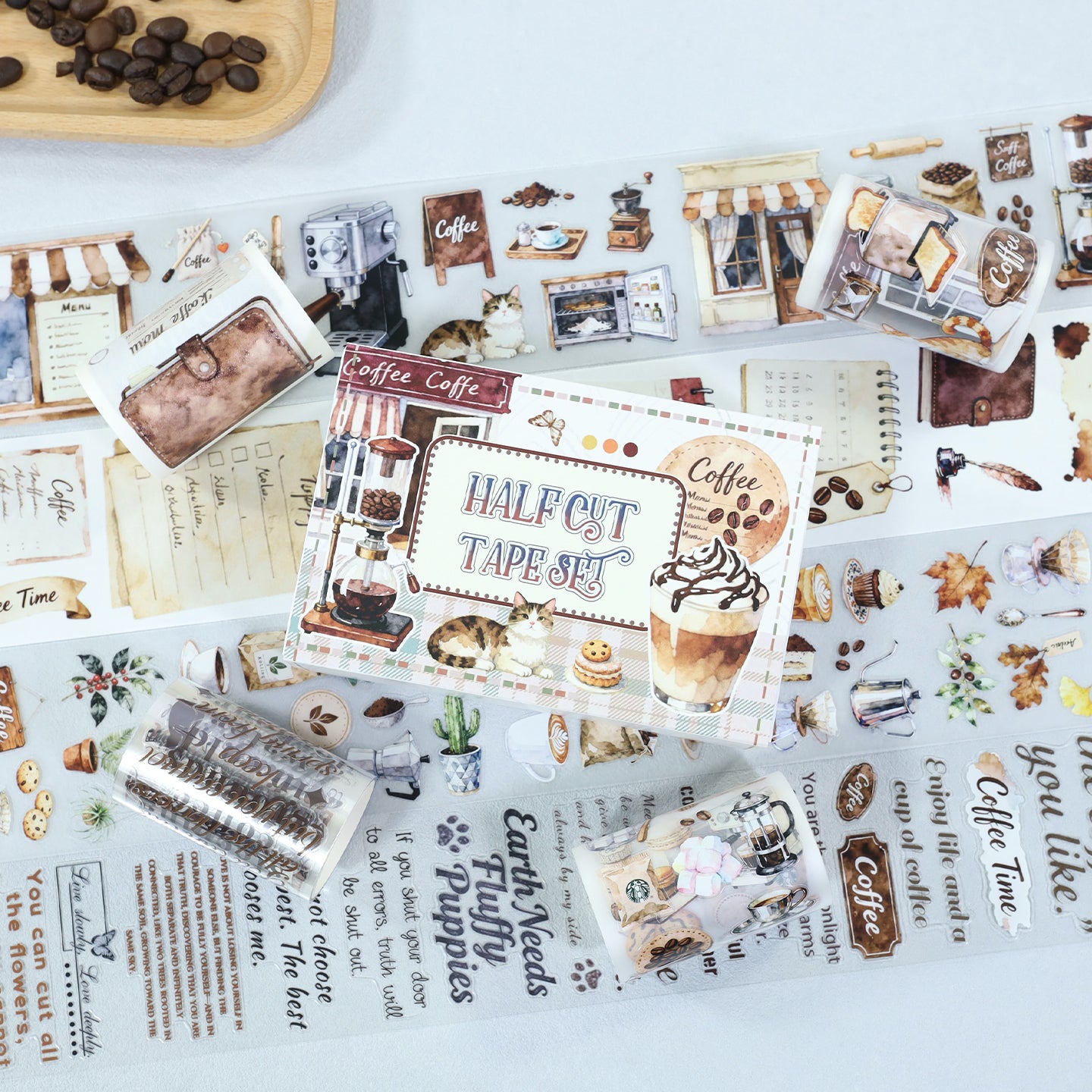 Tape Roll Set《Coffee Time》4 rolls (3 roll PET+1 roll Washi)