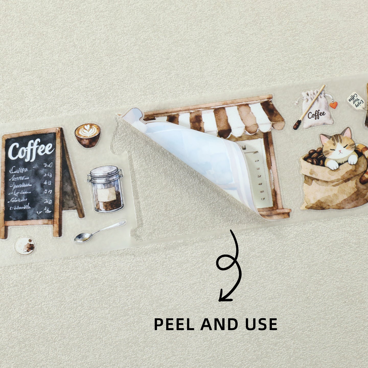 Tape Roll Set《Coffee Time》4 rolls (3 roll PET+1 roll Washi)