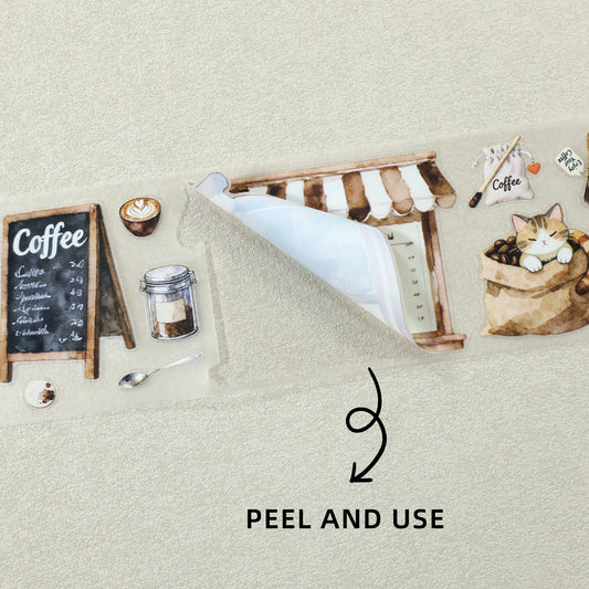 Tape Roll Set《Coffee Time》4 rolls (3 roll PET+1 roll Washi)