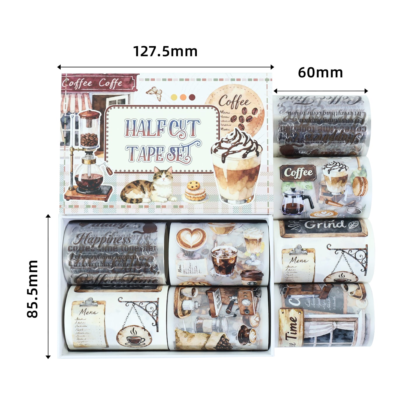 Tape Roll Set《Coffee Time》4 rolls (3 roll PET+1 roll Washi)