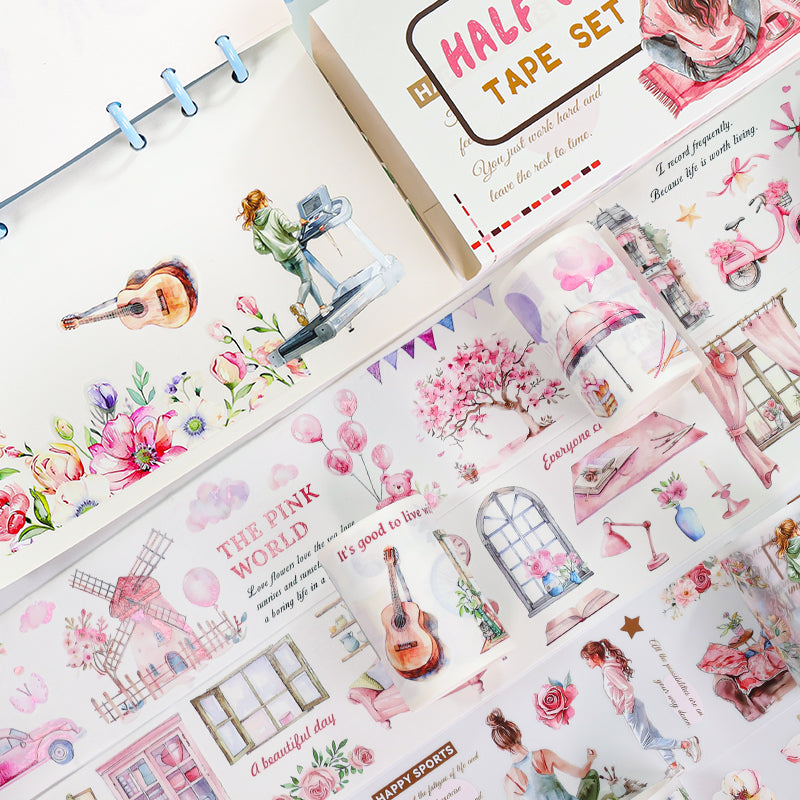 Tape Roll Set《Pink Moment》4 rolls (2 roll PET+2 roll Washi)
