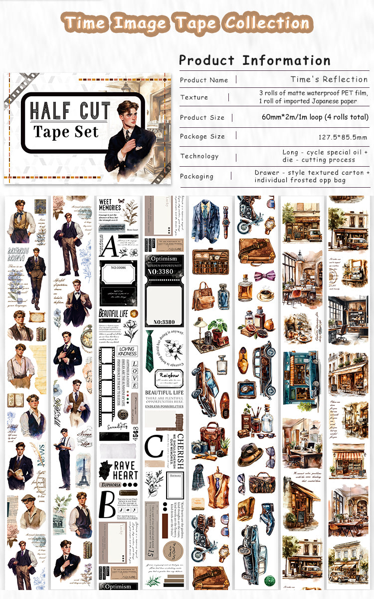 Tape Roll Set《Vintage Gentleman》4 rolls (3 roll PET+1 roll Washi)