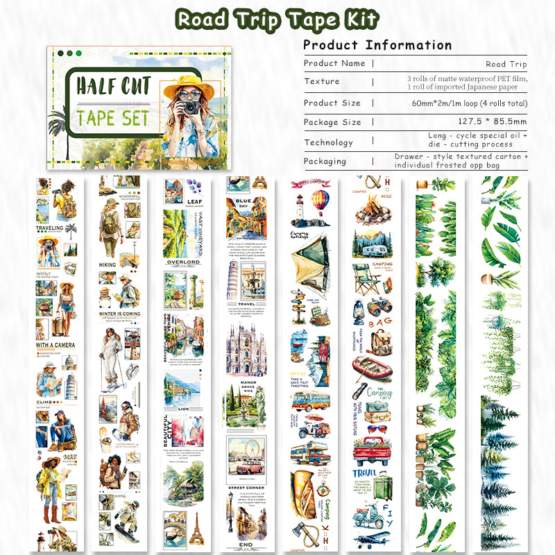 Tape Roll Set《Road Trip》4 rolls (3 roll PET+1 roll Washi)