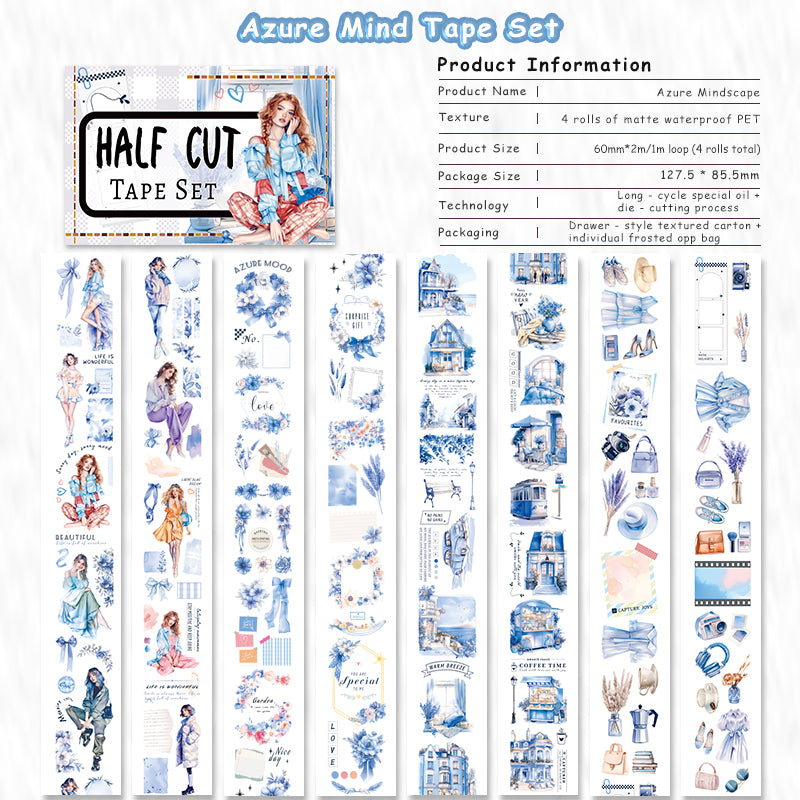 Tape Roll Set《Azure Blue》4 PET Rolls