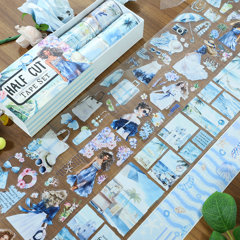 Tape Roll Set《Seaside Town》4 rolls (3 roll PET+1 roll Washi)