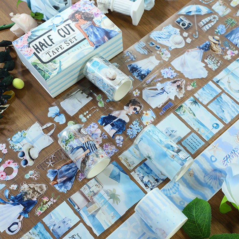 Tape Roll Set《Seaside Town》4 rolls (3 roll PET+1 roll Washi)