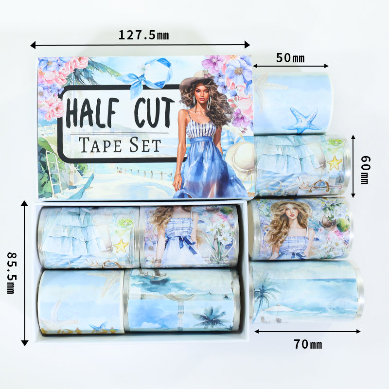 Tape Roll Set《Seaside Town》4 rolls (3 roll PET+1 roll Washi)