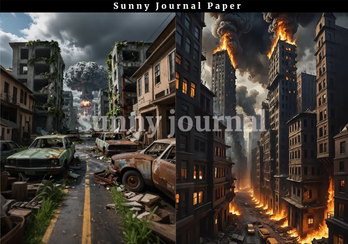 B0048-Ruined city at the end of the world Background A5 paper 10pcs no repeat