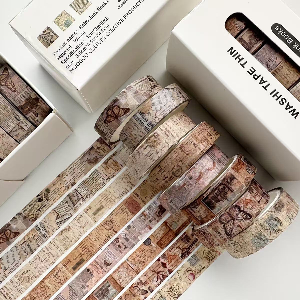 Washi Tape Set Vintage Brown Series 8 pcs rolls
